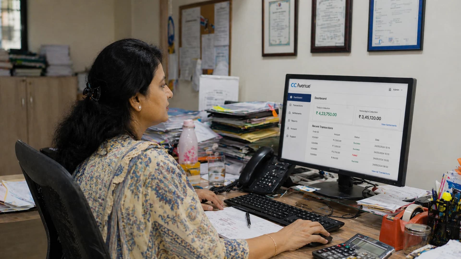 CCAvenue integration for Indian university payment portal — admin staff reviewing fee collection dashboard