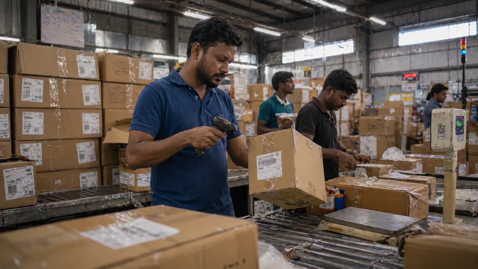 Shiprocket integration in action — warehouse worker scanning AWB barcode in an Indian D2C fulfillment center
